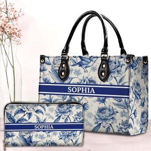 Sacolas de presente personalizadas Toile De Jouy, presente para amantes do estilo francês, sacola de presente estilo Toile De Jouy, bolsa e carteira de couro Toile, presente para ela