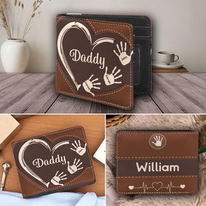 Cartera de cuero personalizada con nombre de papá e hijos, cartera de cuero personalizada con apellido familiar, regalo para el Día del Padre, regalo para papá/abuelo, cartera para esposo