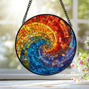 Rainbow Stained Glass Suncatcher, Vibrant Rainbow Window Hanging, Colorful Glass Art Decor, Gift for Nature Lovers