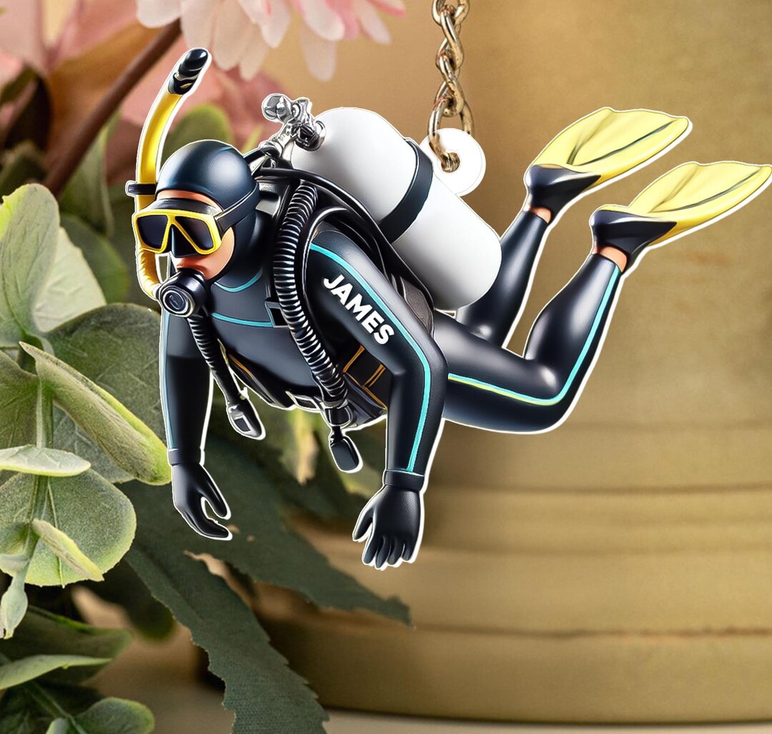 Personalized 2D Flatted Scuba Diver Keychain, Custom Diving Keychain ...