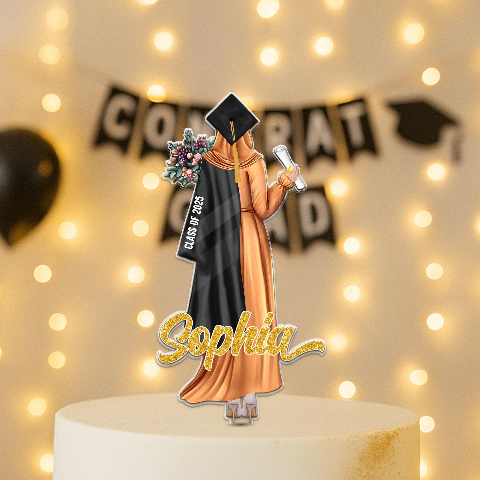 Masters 2023 Cake Topper – Gold-schwarzer Glitzer-Aufsatz Für Abschlusskuchen, Graduation Party Deko