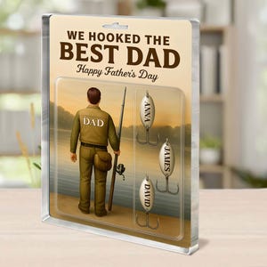 Personalisierte Wir Süchtig Der Beste Papa Faux 3D-Figuren Box Acrylblock, kundenspezifische Angeln Papas Haken Faux 3D Cartoon Display Acryl Plaque