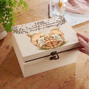 Scatola dei ricordi commemorativa personalizzata per bambini, scatola dei ricordi in legno per la perdita del bambino, memoriale per la perdita infantile, regalo in lutto per un bambino angelo, ricordo di aborto spontaneo