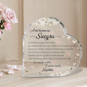 Regalo personalizado de Suegra, placa de corazón personalizada para suegra española, regalos para la madre del novio, regalo del día de la madre, regalo de boda