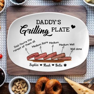 Custom Daddy&#39;s Grilling Plate - Daddy BBQ Plate, Custom Rare Medium Well Done Plate, Funny Steak Plate For Dad, Meat Lover Gift For Father