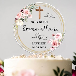 Personalized Baptism Cake Topper, God Bless Cake Topper, Christening Cake Topper, First Communion Cake Topper, Baptism Acrylic Plaque