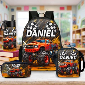 Custom Monster Truck Backpack, Monster Truck Lunch Bag For Kids, Monster Lunch Box, Monster Water Bottle, Pencil Case, Cool Back to School