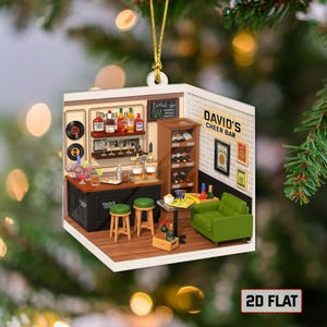 Personalized Funny Bartender Ornament, 2D Flat Acrylic Home Bar Room Keepsake, Custom Liquor Shelf Christmas Gift for Drink Lovers