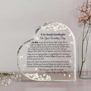 Plaque acrylique coeur à ma petite-fille le jour de son mariage, cadeau de mariée personnalisé des grands-parents, cadeau pour petite-fille, cadeaux de mariée