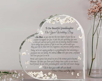 To My Granddaughter On Her Wedding Day Heart Acrylic Plaque, Custom Bride Gift From Grandparents, Gift For Granddaughter, Bride Gifts