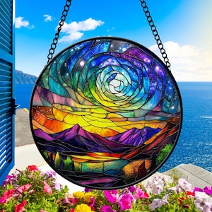 Faux Stained Glass Northern Aurora Suncatcher, Artic Aurora Suncatcher, Stained Glass Northern Light Ornament, Housewarming Gift