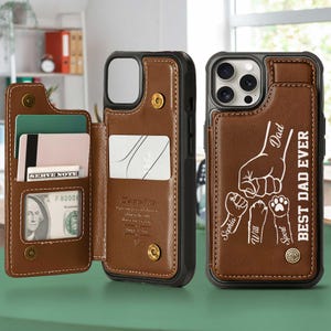 Funda de cuero con tapa personalizada para teléfono con diseño de papá e hijos, regalo para papá, el mejor regalo para el Día del Padre, regalo para papá primerizo, funda personalizada para teléfono para hombre