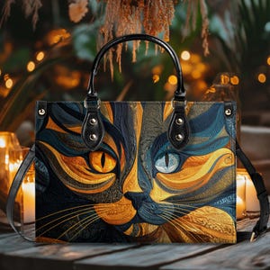 Faux 3D Effect Black Cat Art Handbag With Handle, Spooky Halloween Bags, Trick Or Treat Halloween Bags, Witchy Gothic Bags, Cat Lover Gift