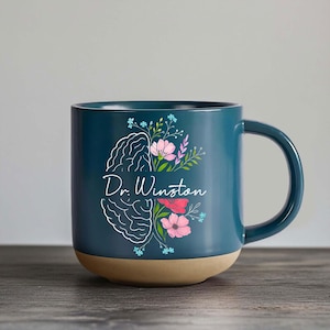 Custom Floral Brain Mug, Psychology Doctor Coffee Cup, Custom Counselor Gift, Mental Health Therapist Cup with Name, Brain Art Mug