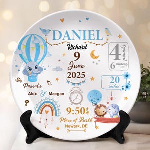 Personalized Birth Announcement Keepsake Plastic Plate, Custom Baby Birth Stats Plate, Newborn Gift, New Parents Gift, Baby Shower Gift