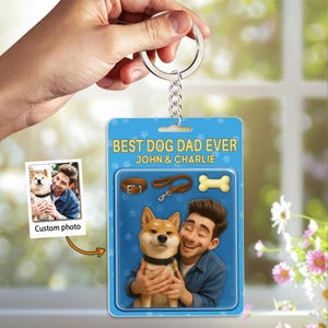 Custom Pet & Owner Cartoon Figure Acrylic Keychain, Custom Best Dog Dad Ever Faux 3D Acrylic Display, Custom Pet Memorial Or Dog Lover Gift