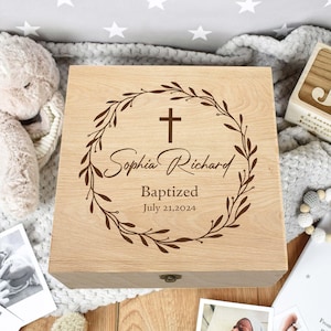Custom Baptism Gift Box, First Communion Gift, Personalized Baby Baptism Wood Box, Baptism Keepsake Box, Christening Gift, Religious Gift
