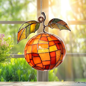 Citrus Disco Ball Suncatcher, Funky Acrylic Orange Window Hanging, Stained Glass Style Fruit Decor for Summer, Cool Birthday Gift for Her