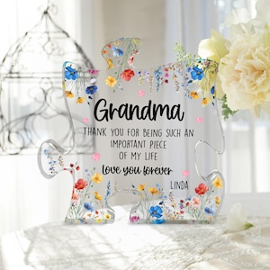 Custom Grandma Puzzle Acrylic Plaque, Christmas Gifts For Grandmother, Grandma Gifts From Grandkids, Nana Gifts, Grandma Keepsake Gift