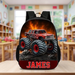 Custom Monster Truck Backpack, Monster Truck Lunch Bag For Kids, Monster Lunch Box, Monster Water Bottle, Pencil Case, Cool Back to School