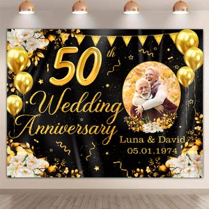 Custom Photo Wedding Anniversary Backdrop, Wedding Anniversary Party Banner Decoration, Gift for Couple, Parents Wedding Keepsake Gift