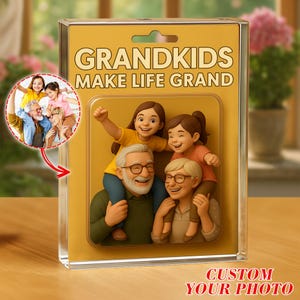 Blocco acrilico personalizzato con foto di nonno e nipoti, regalo per papà e figlio con action figure, regalo per la festa del papà per papà e nonno, regalo di compleanno unico per papà