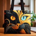Cat Lover Quilt Tote Bag – Vibrant Artistic Cat Face Design, Quilted Texture Style, Unique Gift for Cat Moms, Quilted Cat Face Tote Bag product logo