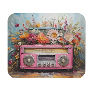 Vintage Watercolor Radio Mouse Pad, Retro Desk Accessory for Home Office, Unique Gaming Mat, Rectangle Mousepad with Old Fashioned Design