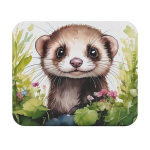Frettchen Maus Pad, niedliche rechteckige Schreibtischmatte, Tierliebhaber Bürodekoration, Aquarell Blumenmuster, Geschenk für Frettchen Besitzer, Gaming Mousepad