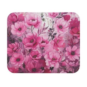 Pink Floral Mouse Pad, Rectangle Desk Mat, Feminine Office Decor, Floral Print Mousepad, Computer Accessories