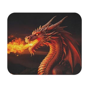 Dragon Mouse Pad, Mythical Creature Desk Mat, Fantasy Office Decor, Unique Gaming Accessory, Gift for Dragon Lover, Fire Breathing Dragon