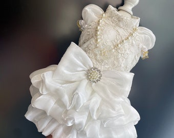 Taille personnalisable, robe de mariée pour chien, robe à fleurs blanches, robe de demoiselle d'honneur pour grands chiens et chats, tenue d'anniversaire, costume de princesse, vêtements pour animaux de compagnie