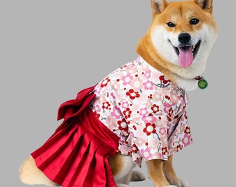 Kimono japonais pour chiens, kimono à fleurs rouge pour grands chiens et chats, Yukata pour animal de compagnie, fête des cerisiers en fleurs du Japon, vêtements personnalisés pour animal de compagnie