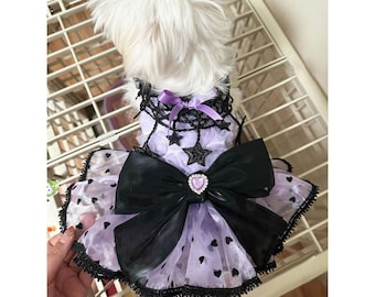 Taille personnalisable robe de mariée pour chien, robe en tulle coeur violet pour grands chiens chats, costume de princesse pour animal de compagnie tenue d'anniversaire vêtements d'été pour animal de compagnie