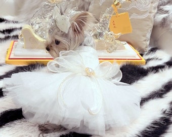 Dog Wedding Dress, White Tutu Dress for Dogs and Cats, Dog Bridesmaid Dress, Large Dog Princess Costume Birthday Outfit, Custom Pet Clothes