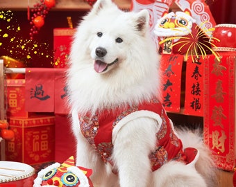 New Year Large Dog Clothes Chinese Spring Festival Pet Costume,Red Coat Jacket for Large Dogs Samoyed Poodle Golden Retriever Labrador Husky