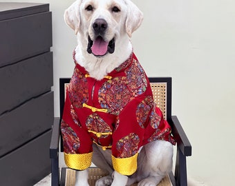 Tenue de Nouvel An personnalisée pour grands chiens, Costume chinois pour animaux de compagnie Tang pour la fête du printemps, Manteau rouge pour Labrador Husky samoyède Golden Retriever