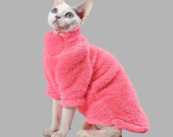 Sphynx Cat Winter Clothes High Neck Plush Pullover, 3 Colors Warm Pajamas Sweater for Hairless Cats Devon Rex, Pet Sphynx Clothes Custom