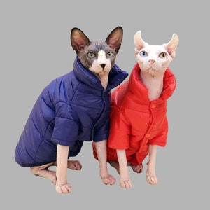 Sphynx Cat Winter Clothes Puffer Jacket, 2 Colors Down Jacket Waterproof Down Coat for Hairless Cats Devon Rex, New Year Pet Clothes Custom