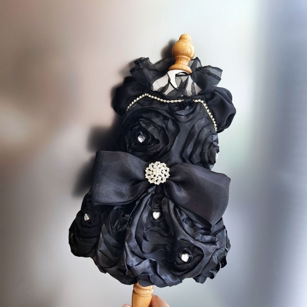 Customizable Size Wedding Dog Dress, Summer Black Rose Tulle Dress for Dogs and Cats, Princess Costume Birthday Outfit Party Pet Clothes