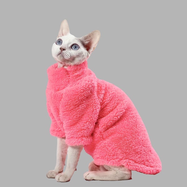 Sphynx Cat Winter Clothes High Neck Plush Pullover, 3 Colors Warm Pajamas Sweater for Hairless Cats Devon Rex, Pet Sphynx Clothes Custom