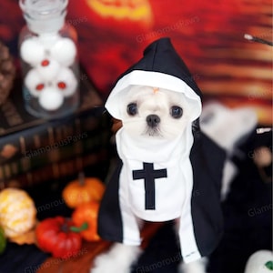 Halloween Pet Nun Costume Set, Black and White Nun Outfit for Cats and Dogs, Uniform Outfits for Pets Halloween Party, Gift for Pet Lovers