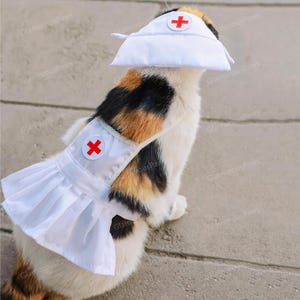 Halloween Pet Nurse Costume Set, Nurse Dress & Cap for Cats and Dogs, Nurse Uniform Vet Outfit for Pets Halloween Party, Gift for Pet Lovers