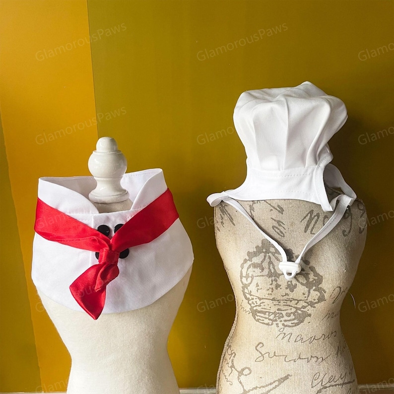 Cat Chef Bandana Bib with Chef Hat, Dog Chef Costume Pet Halloween Outfit, Cook Uniform for Cats and Dogs, Funny Costume Pet Cosplay Clothes image 7