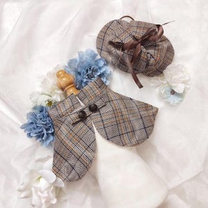 Dog Detective Costume Halloween, Sherlock Holmes Cape Deerstalker Hat for Large Dogs and Cats, Pet Detective Outfit Funny Costume Dress Up