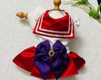 Sailor Scouts Dress Pet Costume Halloween, Sailor Scouts Inspired Outfit for Dogs and Cats,Puppy Cosplay Party Dress Pet Clothes Custom Size