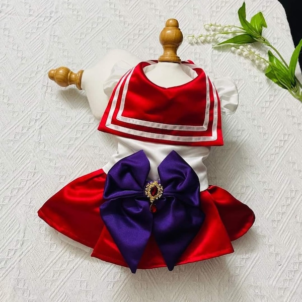 Sailor Scouts Dress Pet Costume Halloween, Sailor Scouts Inspired Outfit for Dogs and Cats,Puppy Cosplay Party Dress Pet Clothes Custom Size