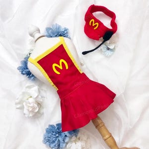 Fast Food Kostüm für Katzen und Hunde, Snackbar Personal Uniform Koch Haustier Cosplay Dress Up, rote Schürze und Strickmütze für Katzen und Hunde Halloween Bild 6