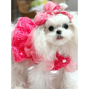 Customizable Summer Dress for Dog, Sparkly Pink Tulle Dress for Dogs and Cats, Puppy Wedding Birthday Outfit Princess Costume Pet Clothes
