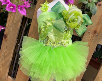 Customizable Size Summer Dog Dress, Sparkly Green Flower Tutu Dress for Dogs Cats,Puppy Wedding Birthday Outfit Princess Costume Pet Clothes